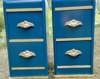 Art Deco Nightstands, Moscow Midnight and Gold Waterfall Design - Etsy