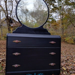 vintage dresser with round mirror Antique Chest VTG Art Deco Brass NO Handles Included VTG spacious drawers Antique] Antique dresser set /