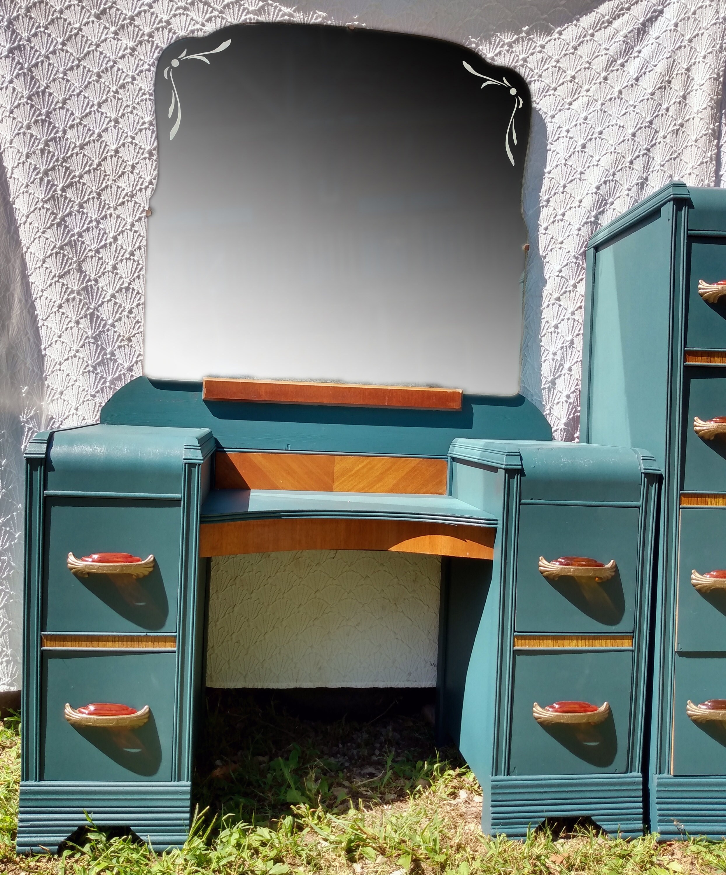 Matching Art Deco Waterfall Bedroom Set. Painted Midnight Etsy