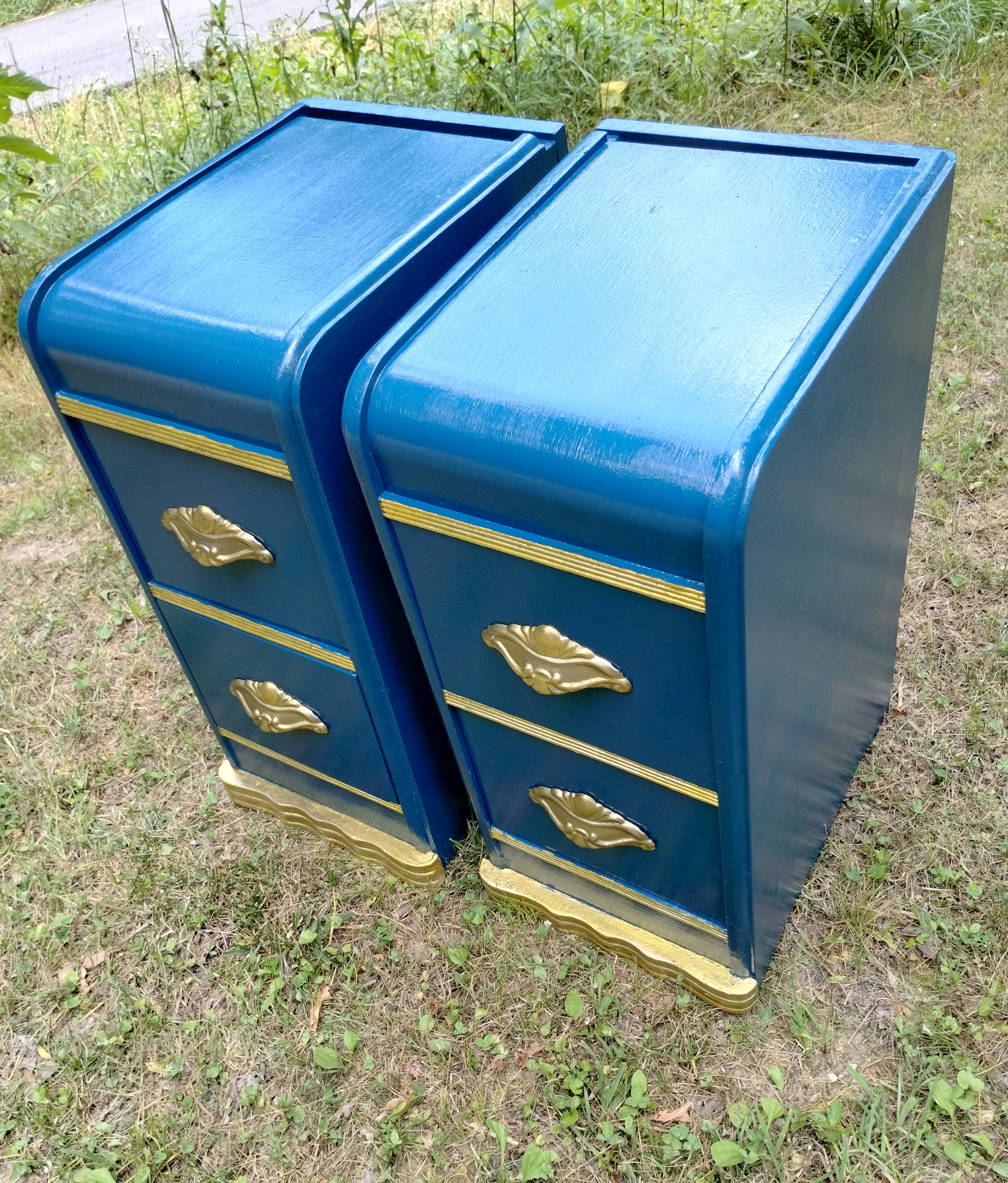 Art Deco Nightstands, Moscow Midnight and Gold Waterfall Design - Etsy