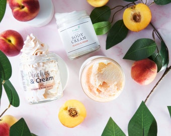 Peaches and Cream  Skincare Bundle, Velvet Body Cream, Whipped Soap & Whipped Sugar Scrub