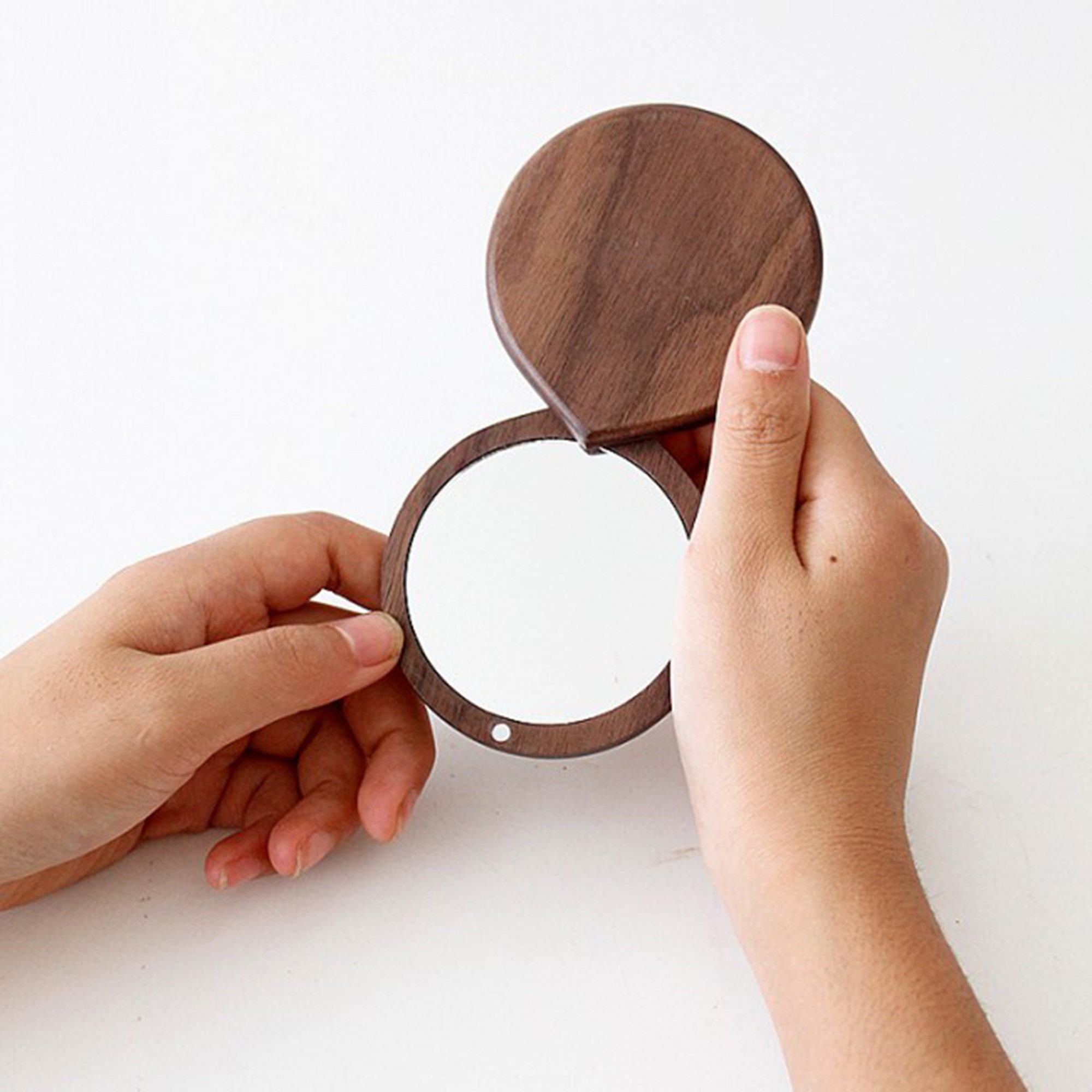 Portable small round wood pocket mirror vintage mirror for Etsy