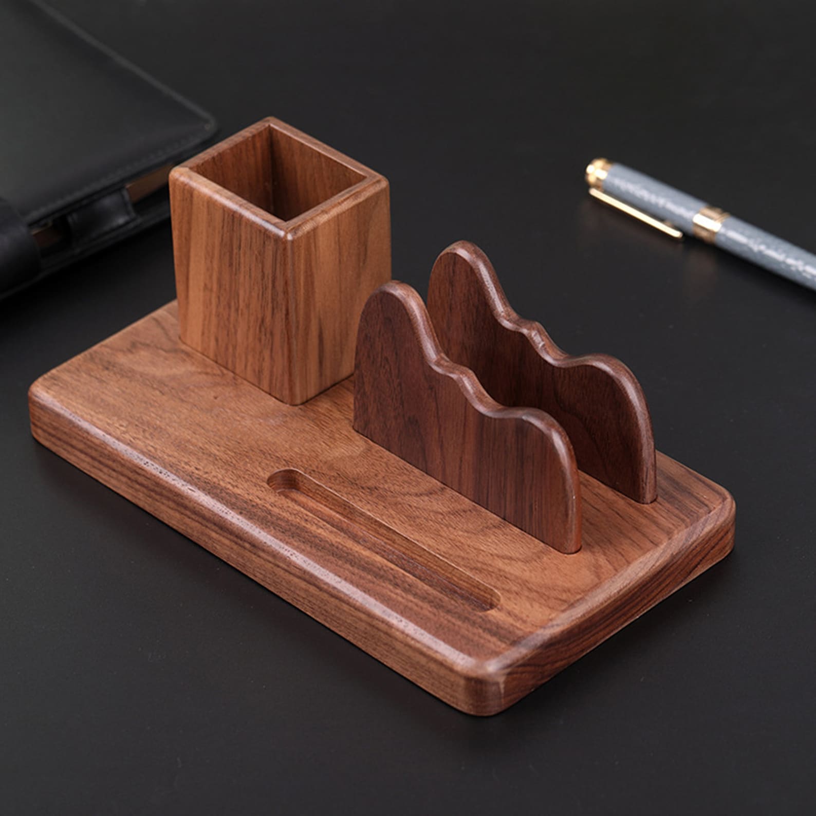 Walnut wood desk organizer pen holder phone holder name Etsy
