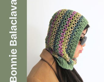 CROCHET PATTERN: Bonnie Balaclava Crochet Hood Winter Hat Ski Mask Digital Download Printable pdf
