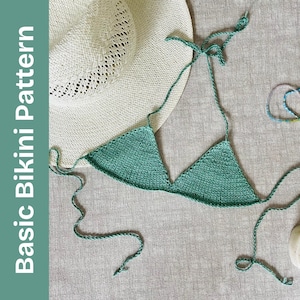 KNITTING PATTERN: Basic Bikini Beginner Friendly Knitting Pattern Customizable Triangle Swim Top Digital Download Printable PDF