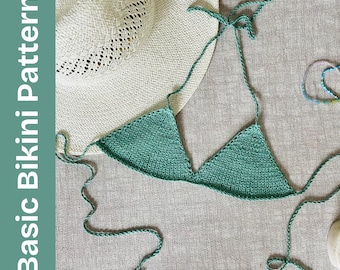 KNITTING PATTERN: Basic Bikini Beginner Friendly Knitting Pattern Customizable Triangle Swim Top Digital Download Printable PDF