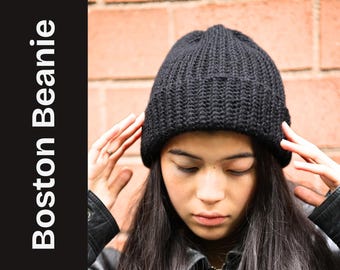 CROCHET PATTERN: Boston Beanie Beginner Friendly Crochet Pattern for Slouchy Ribbed Hat Digital Download Printable PDF