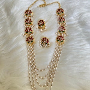Jadau kundan mala / Kundan necklace set / Indian mala / Indian pearl necklace / Lotus necklace / South Indian jewelry / Traditional necklace