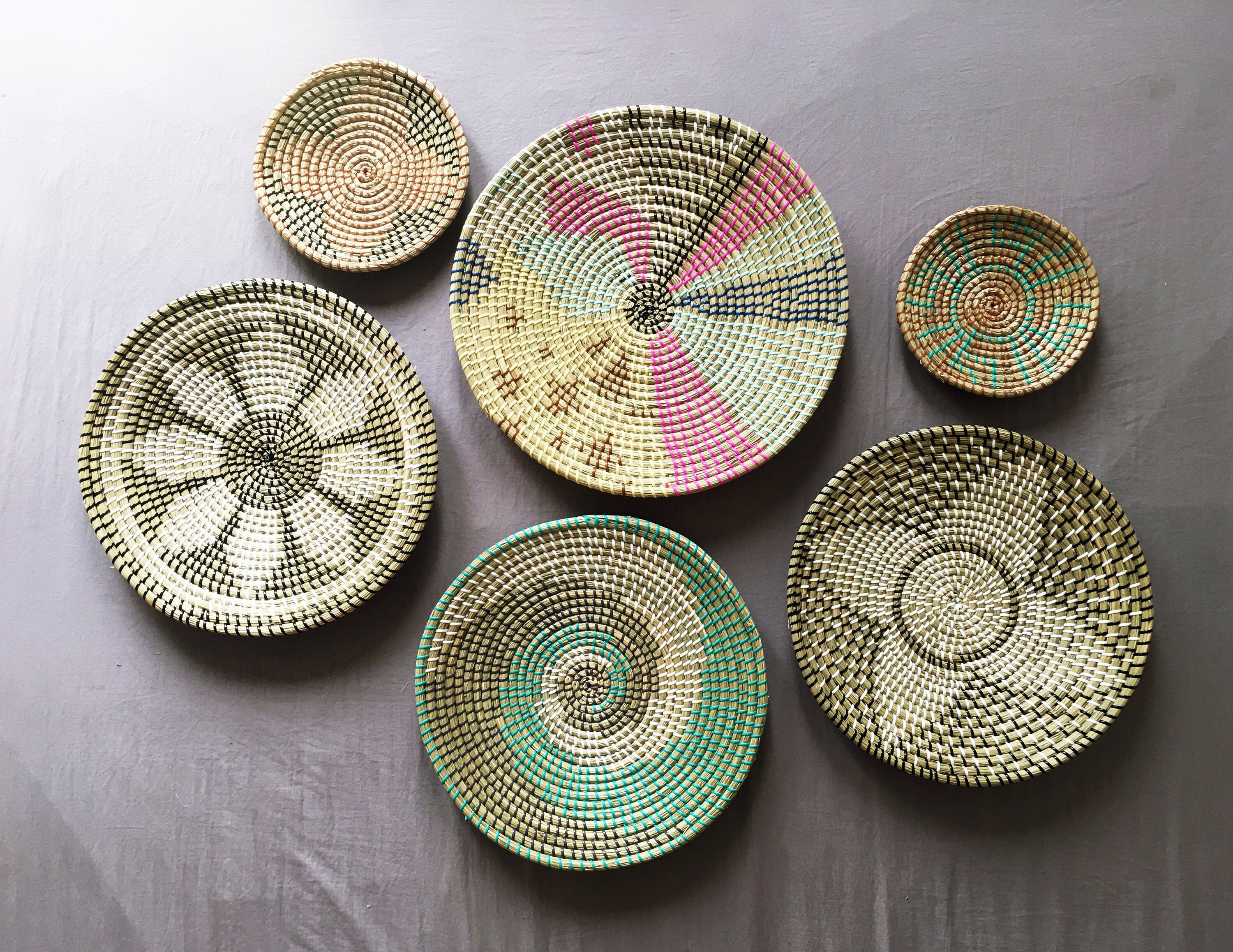 Set of 6 Wall Baskets Set Hanger Wall Plate Boho Wall Art Etsy