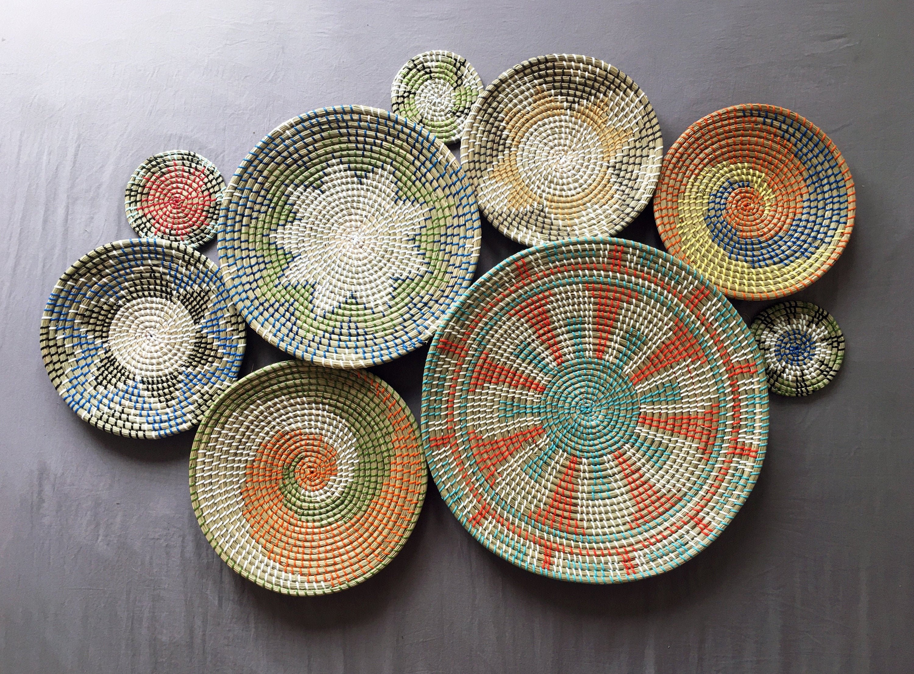 Set of 9 Wall Baskets Set Hanger Wall Plate Boho Wall Art Etsy