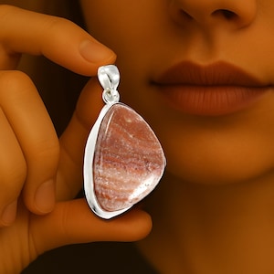 Pink Lace Agate Pendant For Women, 925 Sterling Silver Pendant, Gifts for her, Statement Pink Lace Agate Gemstone Pendant, For Birthday Gift