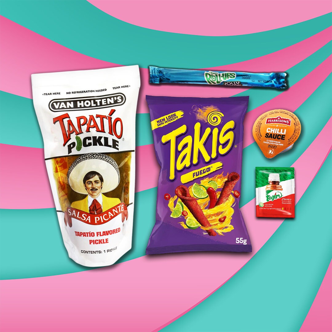 Chamoy Pickle Kit, Tajin, Pickle, Hot Sauce, Takis, Fruit Roll Up Etsy UK