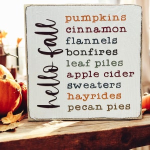 Farmhouse Fall Tiered Tray Sign: Hello Fall Favorites, Autumn Decor (5x5 in)