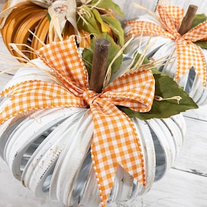 Rustic White Mason Jar Lid Pumpkin: Fall Table Decor