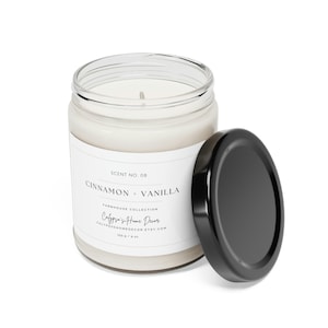 Cinnamon Vanilla Scented Candle: 9oz Natural Soy Wax Blend