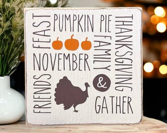 Thanksgiving Farmhouse Sign: Fall Tiered Tray Decor (5x5 in)