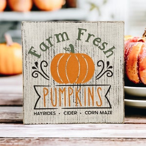 Farm Fresh Pumpkins Sign: Rustic Fall Tiered Tray Decor