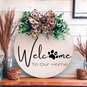Front Door Decor, Welcome Dog/Cat Paw Door Hanger, Year Round Wreath, Dog, Dog Door Hanger, Door Wreath, Funny Dog Sign, Dog Door Sign, Cat