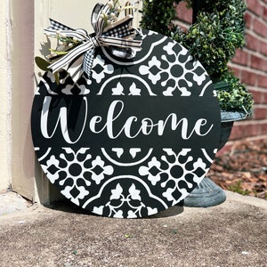 Welcome Door Hanger: Farmhouse Pine Wood Sign, Realtor Gift