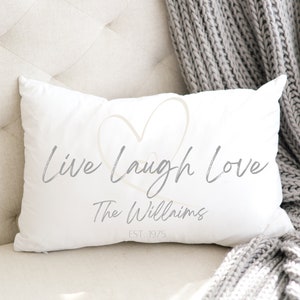 Live, Laugh, Love Personalized Lumbar Pillow, Housewarming Gift, Engagement Gift, Wedding Gift