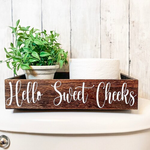 Hello Sweet Cheeks Bathroom Decor Wood Toilet Box Toilet Etsy