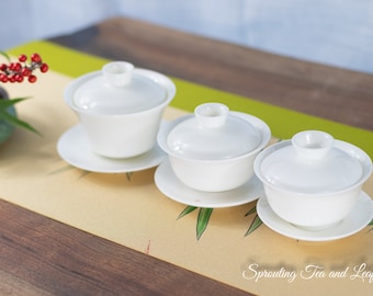 Mutton Fat Jade Gaiwan, Chinese Tea Ceremony Set