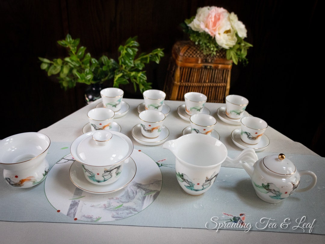 25-piece Jade Tea Set – Landscape Design, Includes Gaiwan - Etsy
