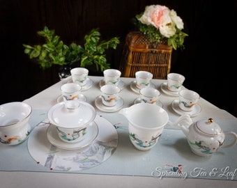 25-Piece Jade Tea Set – Landscape Design, Includes Gaiwan