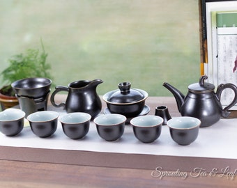 Chinese GongFu Tea Set - Black Matte Porcelain, 15 pcs