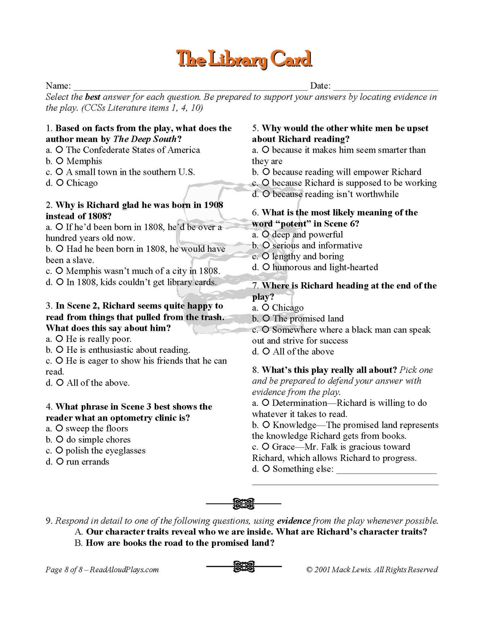 The Library Card Black History Reader's Theater - Etsy