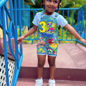 Any Character Custom Denim  ( Personalized ) Birthday Shortalls  : Unquie Beautiful Design