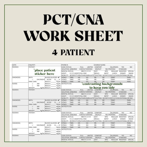 CNA/PCT Work Sheet Etsy 