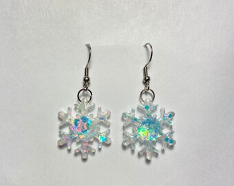 Snowflake Earrings, Christmas Earrings, Resin Earrings