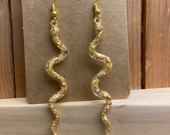 Gold Snake Earrings, Snake Earrings, Resin Earrings