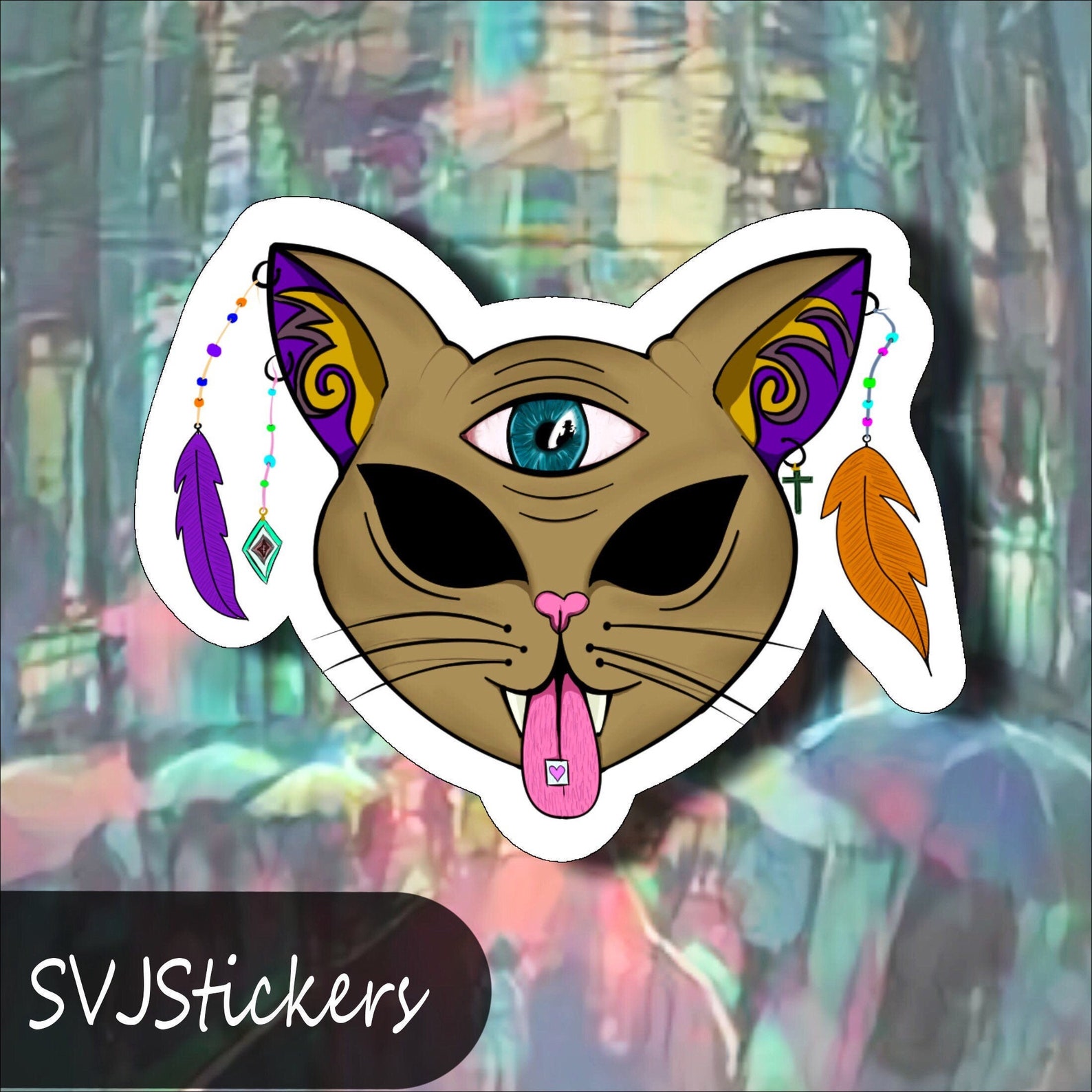 EDM Cat sticker easy apply vinyl Etsy