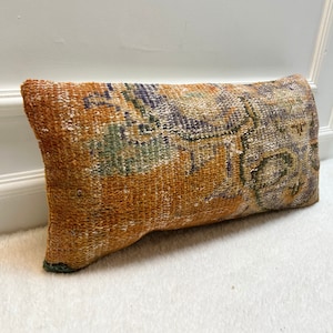 Vintage Kilim Lumbar Pillow Cover: Handwoven Turkish Wool, 12x24