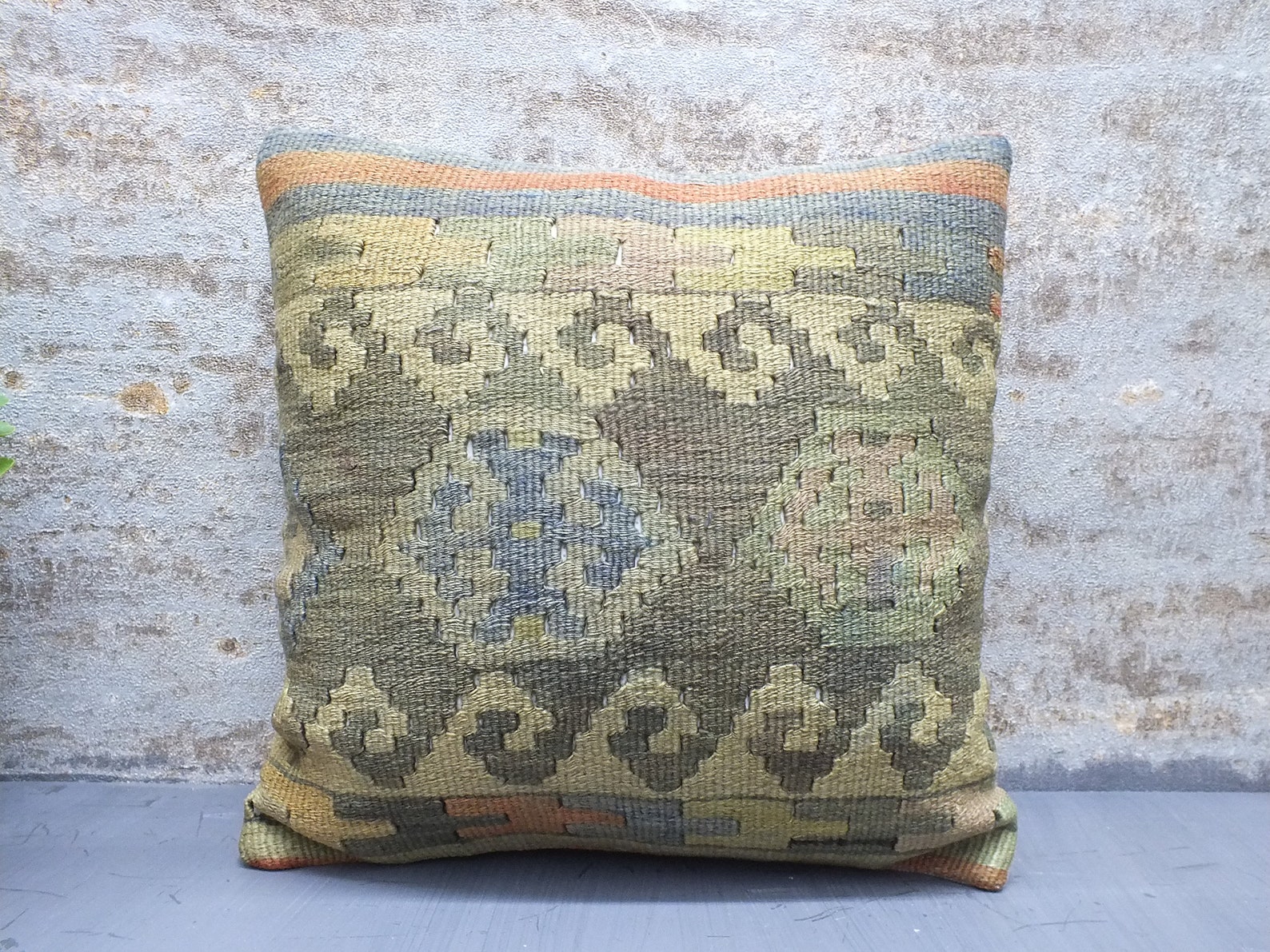 Green Kilim Pillow 16x16 Pillow Vintage Kilim Pillow Etsy