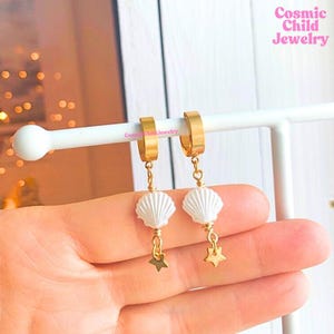 Shell earrings - stainless steel earrings - hypoallergenic - stars earrings - dangle earrings