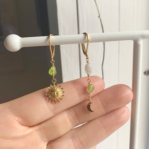 Mismatched sun earrings - gemstone earrings - boho style - moon and sun - astrology earrings - hypoallergenic - dangle and drop earrings