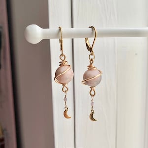 Saturn earrings - hypoallergic - stainless steel earrings - boho - moon earrings - planet earrings- celestial earrings - drop earrings