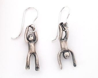 Little People Hanging Earrings, Solid Sterling Silver, Dangle Earrings, Unusual Jewelry, Unique Earrings, Handmade in UK, Special Gift