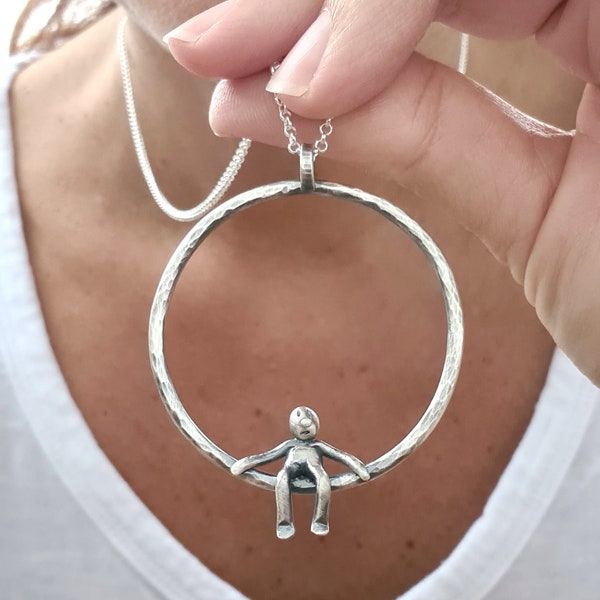 Unique People Pendant, Unusual Jewellery, Fun Happy Jewelry, Solid Silver Necklace, Uncommon Jewellery, Unusual Gift, Unique Jewelry Gift