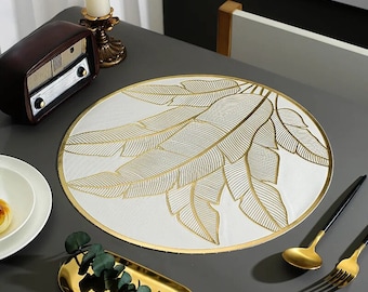 Palm Leaves Pattern Round Placemats Set - Beautiful Anti-Slip Placemats