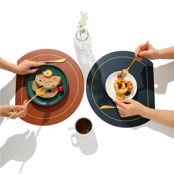 4 pcs of Double Sided Color Placemats/ Semi-Circular Waterproof and Oil-proof Placemat Set
