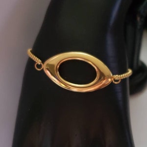Gold Rugby Adjustable Bracelet, Box Chain, Gold Plated Stainless Steel, 11 In Slider.
