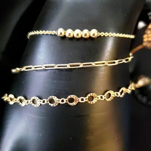 18K Gold Bonded Sterling Silver Bracelet Set - Dainty Trio, 7 Inch