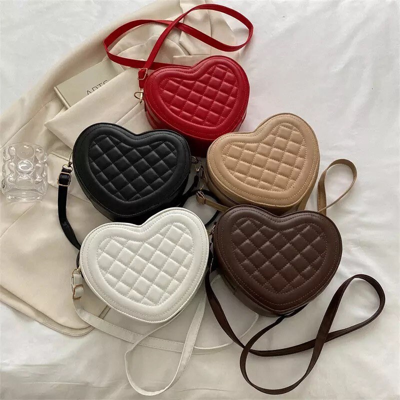 PU Leather Women Shoulder Bags Fashion Love Heart Shaped Solid