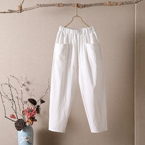 Fashion Cotton Linen  Women Summer Loose High Waist Elastic Ankle-length Pants Solid Oversize 4XL Lady Casual Pants