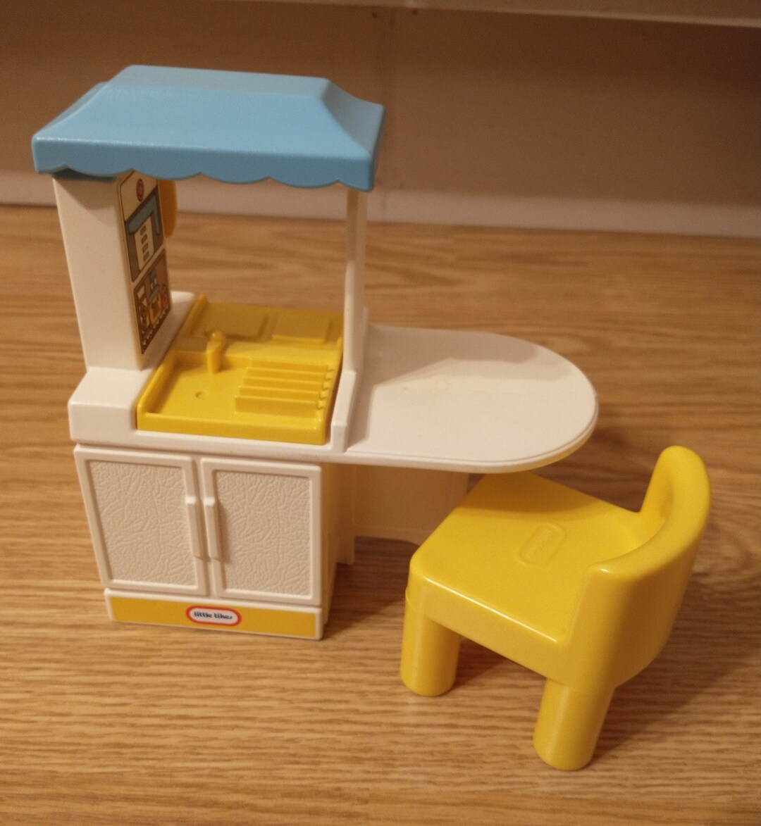 1990's Vintage Party Kitchen and Yellow Chair Miniature Dollhouse Size