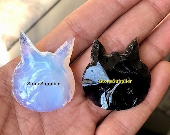 Crystal Cat Head: Opalite, Rose Quartz, Black Obsidian (30-35MM)